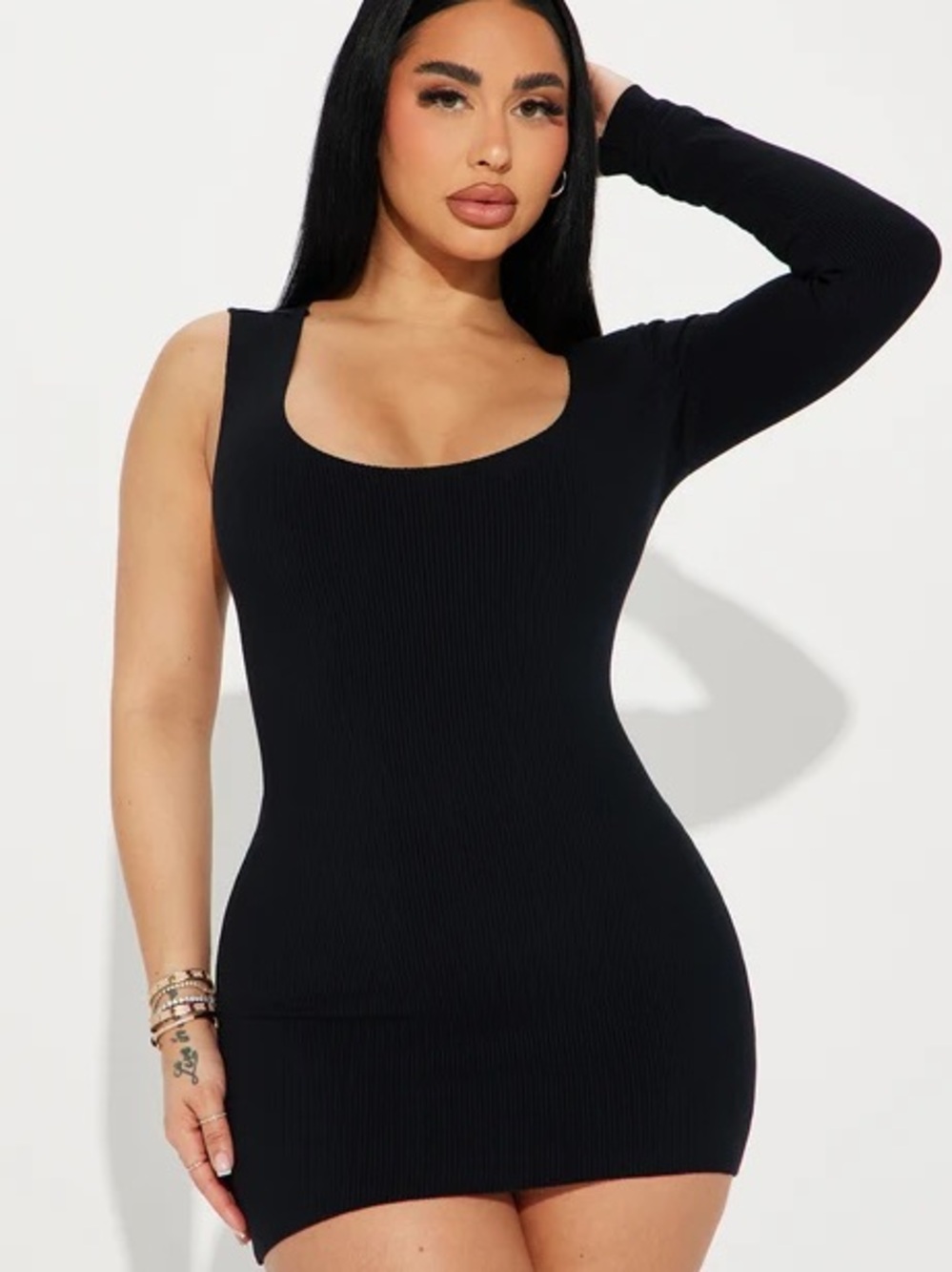 Fashion nova Black One-Shoulder Ribbed Bodycon Dress